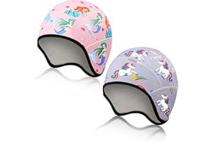 Sintege 2 Meerjungfrau Einhorn Kinder Schädelmütze Mädchen Fahrradhelm Mütze Schweiß Wintermütze mit Ohrenschutz für Outdoor Sport