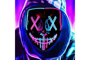 DWTECH LED Halloween Purge Light Up Mask - EL Wire Scary Mask for Masquerade Cosplay, Kids Men Women Festival Party