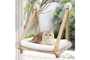 CATISM Plegable Hamaca Gato Ventana con Cojín de hasta 20kg, Hamaca para Gatos con Ventosa Fuerte, Lavable Tela Transpirable, Soporte para alféizar de Ventana, Saco de Dormir para Gatos (50x38cm)