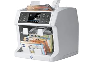 Safescan 2995-SX Contadora de billetes cuenta valor y clasifica billetes mezclados con modo fitness - Contadora detectora de billetes falsos en 7 puntos - Máquina contar billetes con clasificación ATM