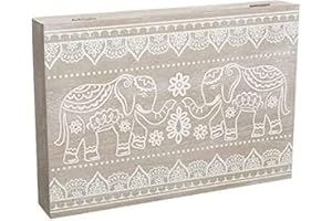 TIENDA EURASIA® Tapa de Contador de Luz Diseño Nórdico - Cubre Contador Eléctrico de Madera 46 x 7 x 32 cm (Elefantes)