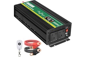 JIGUUN 3000W Pure Sine Wave Inverter DC 12V to 240V 230V AC with LCD Display,2 AC UK Outlets and 1 USB port-Wireless remote control-for RVs, trucks, camping, emergencies, etc.