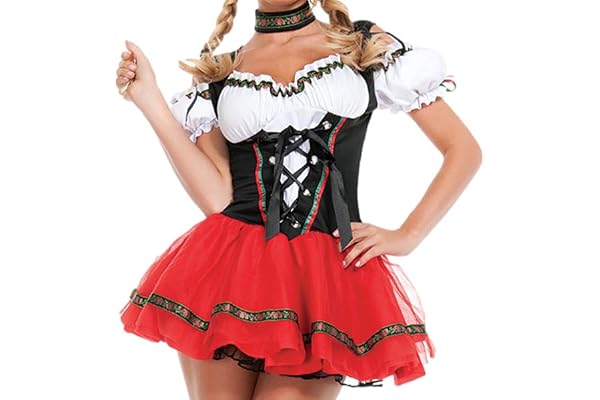 Oktoberfest Klänning Med Huvudbonad Tysk Servitris Bayerska Kläder | Halloween Tyskland Kostymer Klänningar För Ölfest Julparty Maskerad Scen Och Musikfestival