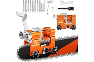 OMCCHK Chainsaw Sharpener Jig, Chain Saw Sharpener Tool with 10PCS Steel-Grade Sharpening Burrs, Universal Portable Hand Crank Chainsaw Sharpening Kit for 4"-22" Chain/Electric Saw, Garden Worker