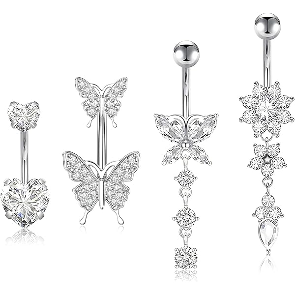 OUFER Navelpiercing, 14 g, omgekeerd, goud, zilver, lotus, navelring, chirurgisch staal, 316L, transparant, kubische zirkonia, voor dames, 10 mm, 14G10MM, Roestvrij staal, Zirkonia