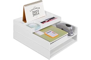 Eufrozy Letter Tray Organiser Stackable, 3-Tier A4 Paper Trays, Office Desk Tidy File Holder, Magazine Ducument Mail Cardboard Sorter Organizer, School Stationery Book Storage White