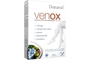 Drasanvi VENOX Ayuda a mejorar la Circulación, Hammamelis, Castaño de InDias y Ruscus, Alta Concentración de Polifenoles, Vid Roja, Arándanos y Grosellero Negro, Reforzado con Vitaminas ,45 cáps