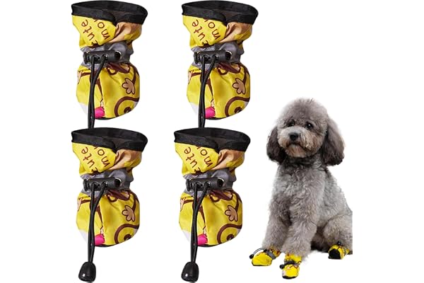Dog Shoes, 4-Pack Shoes for Dogs, Yellow Dog Shoes for Small Dogs and Golden Retrievers, Rain Boots with Non-Slip Soles
