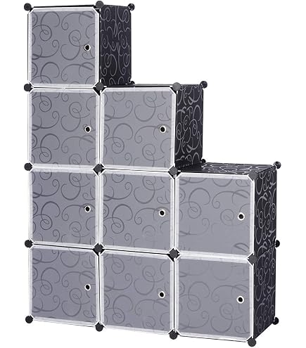 TRMLBE Armoire Rangement 20 Compartiments Cube Avec 2 Penderies - Étagère Portable Vêtements