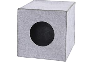 Qianly Felt Cave Cube Bed Sleeping Foldable Self Warming Cat Hideaway Cat House for Cats Dog Pomeranian Kitten Puppy, gray