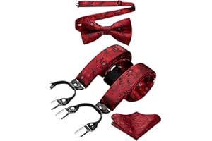 HISDERN Bretelle da Uomo Paisley Bretelle Uomo Eleganti Regolabile 6 Clips di e Forma a Y Elastica Bretelle Papillon e Fazzoletto da Taschino Set