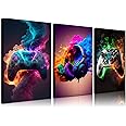 BGFCE Gaming Room Decor Wall Art, Video Gaming Theme Decor Gaming Room Wall Art, Gaming Canvas Posters for Teen Boys Room Framed 12x16in Set of 3