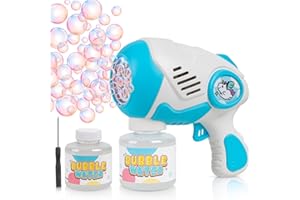 JHPPTCOCO Bubble Machine Gun for Kids,Big 5 Hole Silent with Colorful LED/125ml Solution/360° No leakage Bubble Gun Toys,10000+ Bubbles Per Minute,Durable Automatic Bubble Maker Toy for Wedding/Boys Girls Gifts