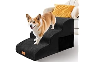 Masthome Escaliers pour Chiens 3 Marches, Rampe pour Chien avec Couvercle Amovible, Escaliers Chien en Éponge Haute Densitém avec Sac de Rangement et Poignée pour Chiots, Chats et Animaux Agés, Noir