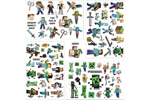 YANGSIW Temporäre Tattoo Set Kinder Tattoos für Mine_craft,4 Blätter Kindertattoos Aufkleber Stickers für Geschenktüten Kindergeburtstag Mitgebsel Mädchen Jungen
