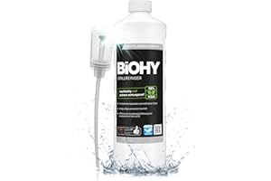 BiOHY Limpiador de parrillas (1 botella de 1 litro) + Dosificador | limpiador para barbacoa de carbón vegetal, gas y eléctrica | espuma activa contra la grasa quemada y el aceite (Grillreiniger)