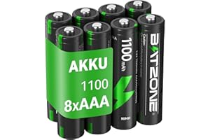 BATZONE wiederaufladbare AAA Akkus 8 Stück, Micro AAA Akku, Typ NI-MH 1100mAh AAA Akkus, geringe Selbstentladung 1.2v AAA Batterien, mit Batterie Schutzbox