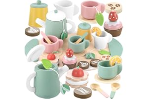 GAGAKU Wooden Tea Set for Toddlers Wood Coffee Toy Play Kitchen Accessories Pretend Play Food for Kids Toys Gifts for Kids Children Girls