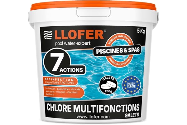 LLOFER - Chlore Multifonction en Galet de 250g - 5kg - Désinfection Longue Durée 7 en 1, Haute Teneur en Chlore (92%), Fabriqué en Europe