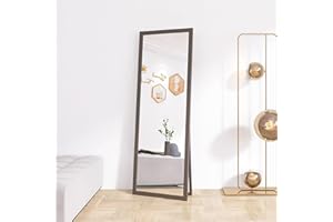 Beauty4U Free Standing Full Length Mirror, 140 x 50 cm Large Hanging Mirror with Brown Frame