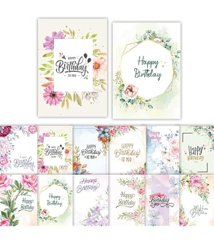 Olivia Samuel 12 x Colourful Birthday Cards Pack & Envelopes Great value pack o | UK