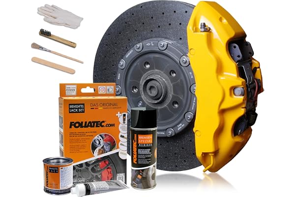 FOLIATEC Kit de peinture pour étriers de frein, résistant à la chaleur, kit complet pour 4 étriers de frein, Performance Yellow, jeu de 7 pièces