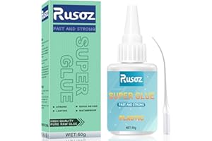 Rusoz Plastic Glue Heavy Duty, 50g Super Glue for Plastic, PVC, Model, Waterproof & Heat Resistant Bonding Acrylic Superglue - Fast Curing