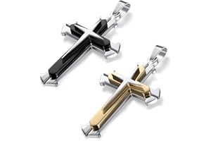 JewelryWe Collana da uomo in acciaio inox, con ciondolo a forma di croce con catena da 55 cm, colore argento nero, oro