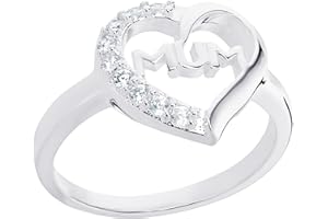 Aeon Silver Mum Ring - 925 Sterling Silver & Cubic Zirconia Heart | Available in Sizes J - U | Polishing Cloth & Gift Box Included