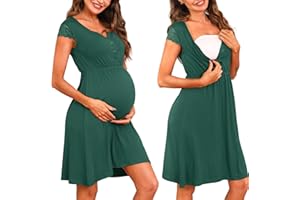 Nieery Maternity Nursing Nightdress Button Down Maternity Nightwear Short Sleeve Lace Cotton Breastfeeding Nightie Loungewear V Neck Pyjamas Nightshirt for Pregnant