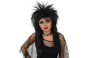 FUNSHACK Fun Shack Schwarze Rockstar Perücke für Erwachsene, 80er Jahre Perücke