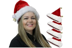 RAMMENTO Deluxe Christmas Santa Hat Adult Red Velvet White Fur Pompom with Bell Set of 4