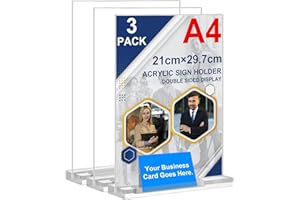 Arrobust Tischaufsteller A4 mit Visitenkartenhalter, 3 Stück Preisschilder Aufsteller Tischständer Doppelseitiger Vertikaler Acryl T-Ständer für Fotorahmen, Heim, Büro, Speisekarte, Messe (A4-3pack)