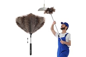 Soarer Plumeau extensible en plumes d'autruche - 101,6 cm, poignée bois réutilisable, plumes naturelles et duveteuses pour nettoyage, maison, voiture