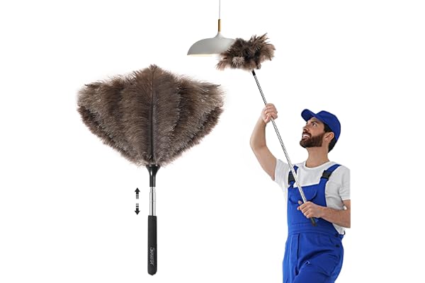 Soarer Plumeau extensible en plumes d'autruche - 101,6 cm, poignée bois réutilisable, plumes naturelles et duveteuses pour nettoyage, maison, voiture
