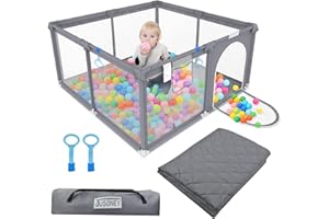 JUSONEY Baby Playpen, Baby Playpen with Mat, 50”×50” Baby Playarfor Toddler with Zipper Door, Indoor & Outdoor Playard for Kids Activity Center with Anti-Slip Base, Sturdy Safety, Breathable Mesh