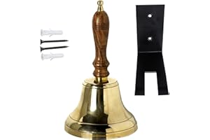 Neez Cloche à Main en Laiton 4 Pouces - Poignée en Bois Ergonomique, Son Puissant et Clair, Idéale pour École, Rassemblements et Signalisation