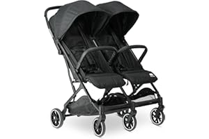 Deryan Rolo X2 Kinderwagen Buggy 2 in 1 - Buggy klein zusammenklappbar - Geburt bis 4 Jahre - Baby Wagen pro Sitz belastbar bis 44kg - Kinderbuggy klappbar - KOMPAKT & FALTBAR - Schwarz