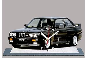 AUTO-HORLOGE AUTO BMW M3 E30 NOIR EN HORLOGE MINIATURE SUR SOCLE 04