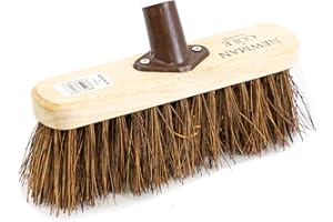 Newman and Cole Cabezal de escoba de madera de 10 pulgadas con cerdas duras naturales rígidas – Cabezal de escoba de repuesto para jardín al aire libre con conector de soporte de fijación ajustable