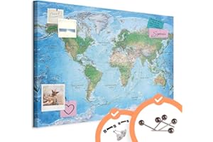 murando - Pin Board World Map 120x80 cm/48"x32" 1 piece Cork Board On Non-Woven Material XXL Memo Notice Board Pins Included Vision Board Images Pictures Home Decor Wall - Travel Gift k-A-0127-v-a
