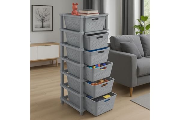 JD FRESH 6-Tier Plastic Storage Cabinet Organizer/Modular Plastic Drawer System for Home, Office, Hospital, Parlor, School, and Kids' Rooms/Modular Kitchen & Toy Organizer (GREY)