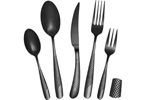 FANTICDE Set Couverts de Table 4 personnes noir, ensemble de couverts inox 20 pièces, omprend des couteaux/fourchettes/cuillères,lavable au lave-vaisselle,facile à nettoyer