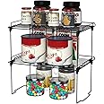 HapiRm Spice Rack - Foldable Shelf Organiser Storage Cupboard Organiser, 2 Pcs Cupboard Shelf Organiser Stackable, Pantry Storage Solutions & Spice Rack Organiser, Plate Shelf Organisers for Kitchen