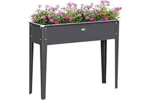 Outsunny Jardinière sur Pieds carré Potager 100 x 30 x 80 cm avec Trou de Drainage - Acier galvanisé Gris