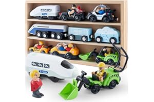 ATOYLINK Toy Cars Train Set Figures Motorized Locomotive Kids Play Vehicles Magnetic Connect Racing Police Car Construction Truck Taxi Drivers Toddler Boys Car Toys Birthday Gifts for Kids 3 4 5 6 Years Old