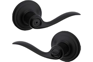 Kwikset Tustin Interior Privacy Door Handle with Lock, Door Lever for Bathroom and Bedroom, Matte Black Reversible Keyless Turn Lock, with Microban Protection