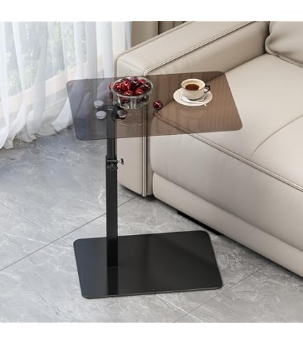 Moderne Bijzettafel Slim Line 65cm Antraciet Zwart Marmeren Design Metalen Laptoptafel 44178