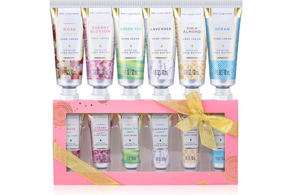 Spa Luxetique Crème pour les Mains Sèches 6Pcs, Crème de Mains Hydratant les Mains avec Beurre de Karité, Coffret Cadeau de Saint-Valentin pour Femme Noël