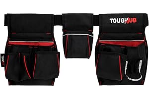 ToughHub Work Tool Belt Pouch with 1680D - Heavy Duty Adjustable Tool Belts for Men - Tool Storage Belt for Electricians, Carpenters, Plumbers & Construction with Hammer Loop